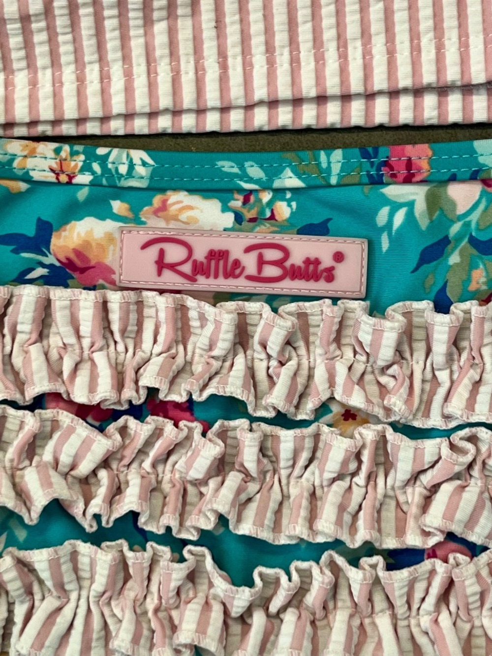 Ruffle Butts Toddler Fancy Me Floral Seersucker Tankini Swim Suit Size 4T - Picture 11 of 12